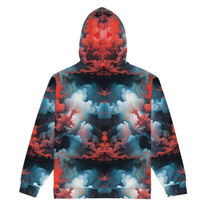 Unisex Comfort Zip Hoodie - Ethereal Crimson Flow - Light - by Jelly Kvlt