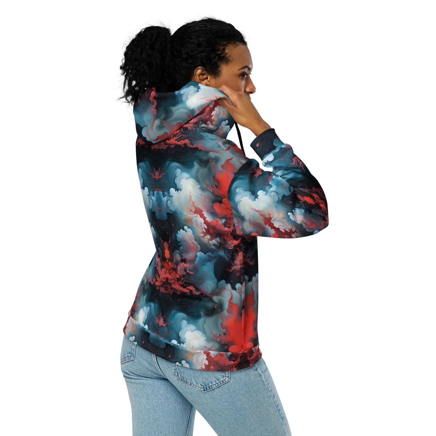 Unisex Comfort Zip Hoodie - Ethereal Crimson Flow - Light - by Jelly Kvlt