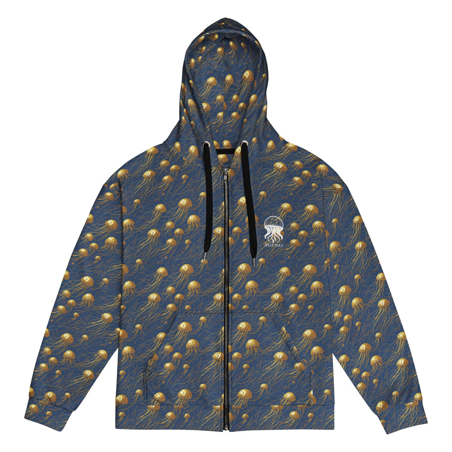 Unisex Comfort Zip Hoodie - Blue and Gold Jellyfishes - by Jelly Kvlt