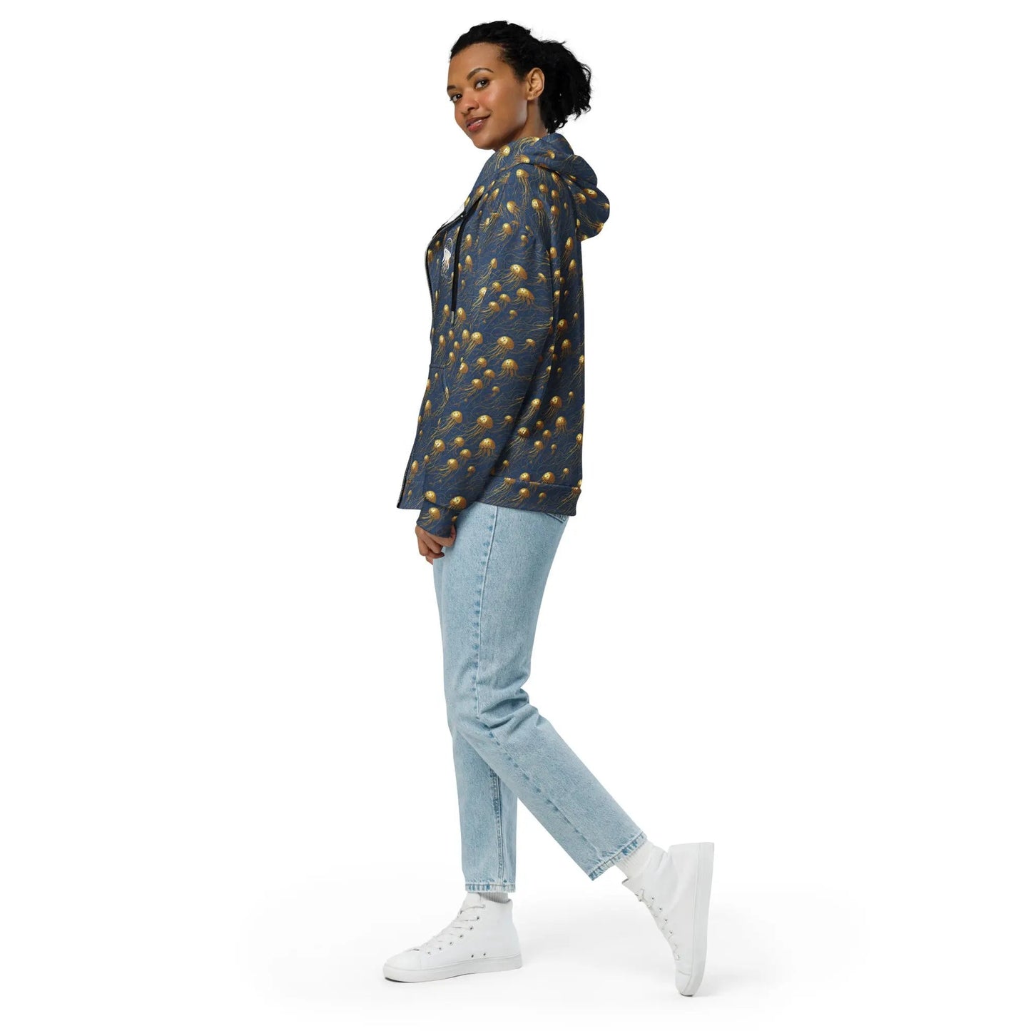 Unisex Comfort Zip Hoodie - Blue and Gold Jellyfishes - by Jelly Kvlt