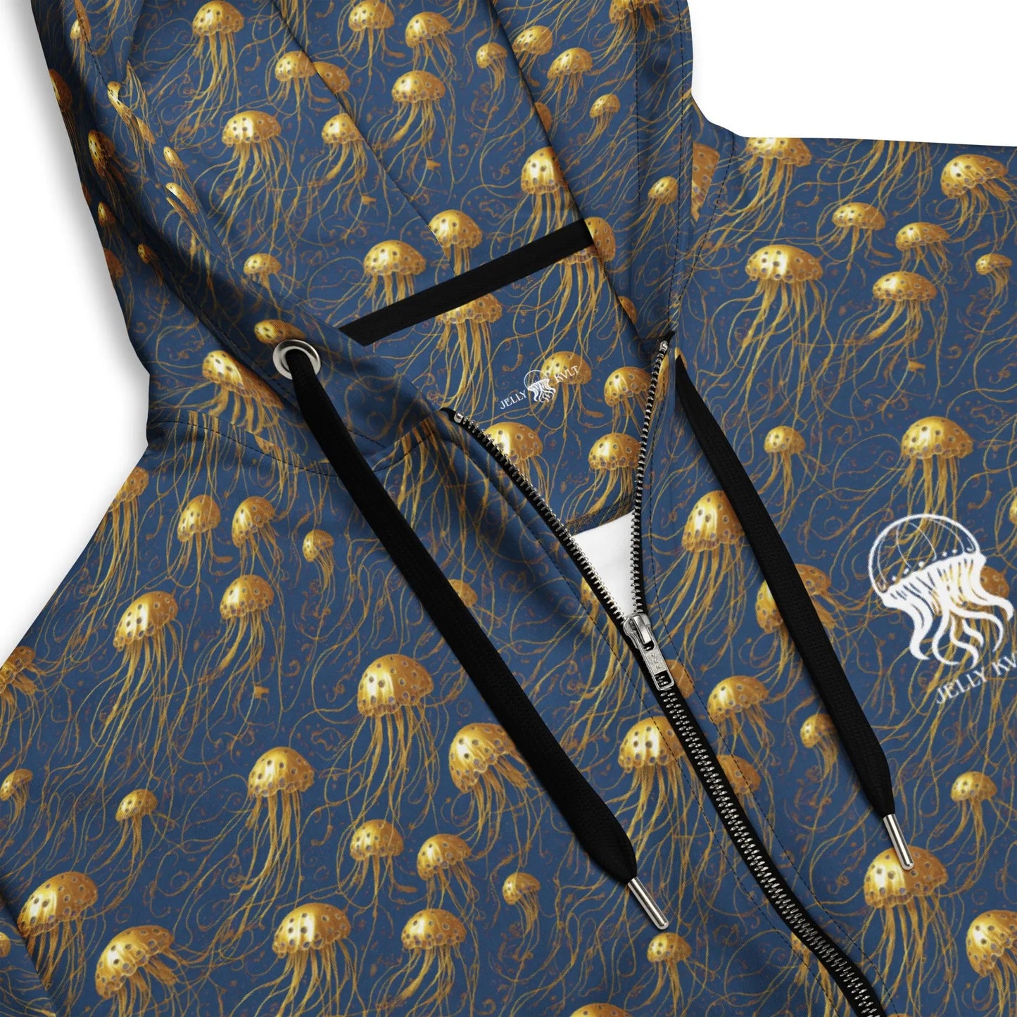 Unisex Comfort Zip Hoodie - Blue and Gold Jellyfishes - by Jelly Kvlt