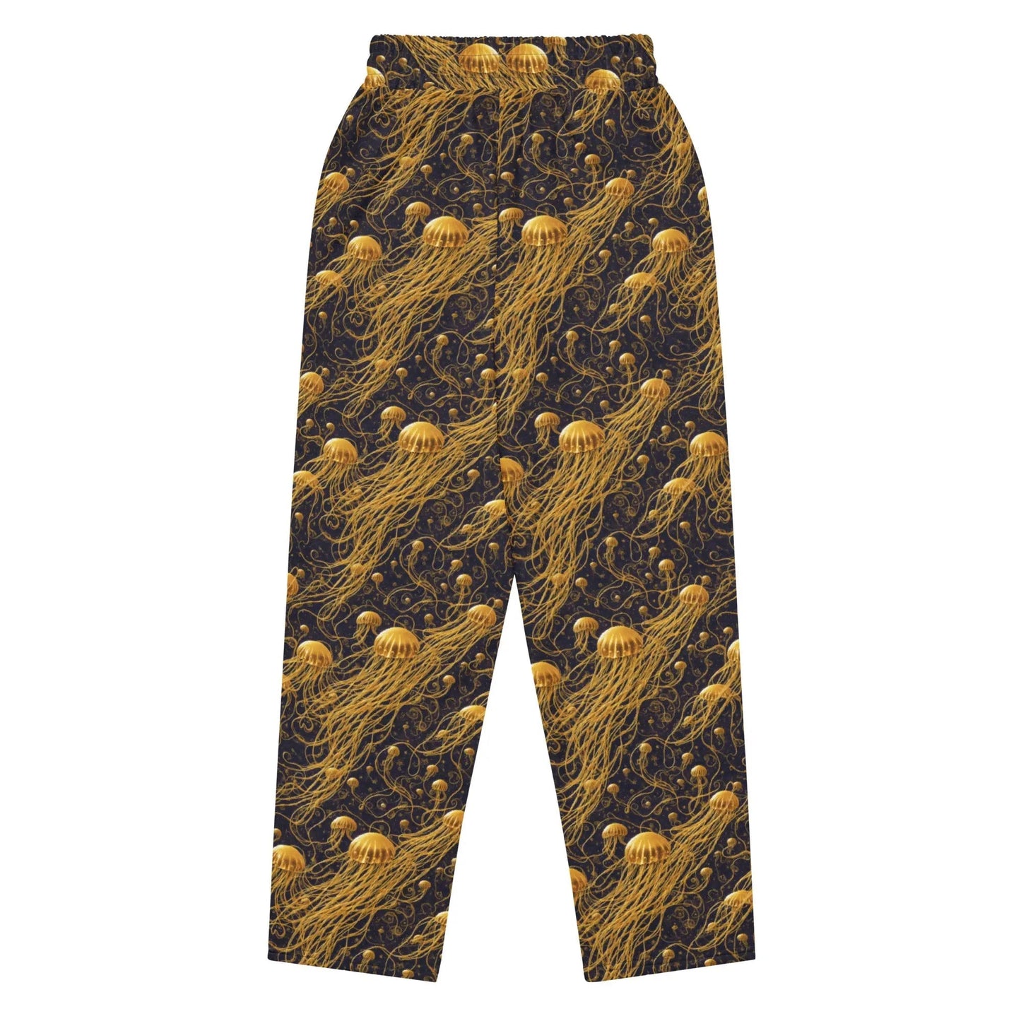 Unisex Wide-leg Joggers - Black and Gold Jellyfishes - by Jelly Kvlt