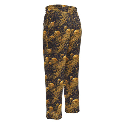 Unisex Wide-leg Joggers - Black and Gold Jellyfishes - by Jelly Kvlt