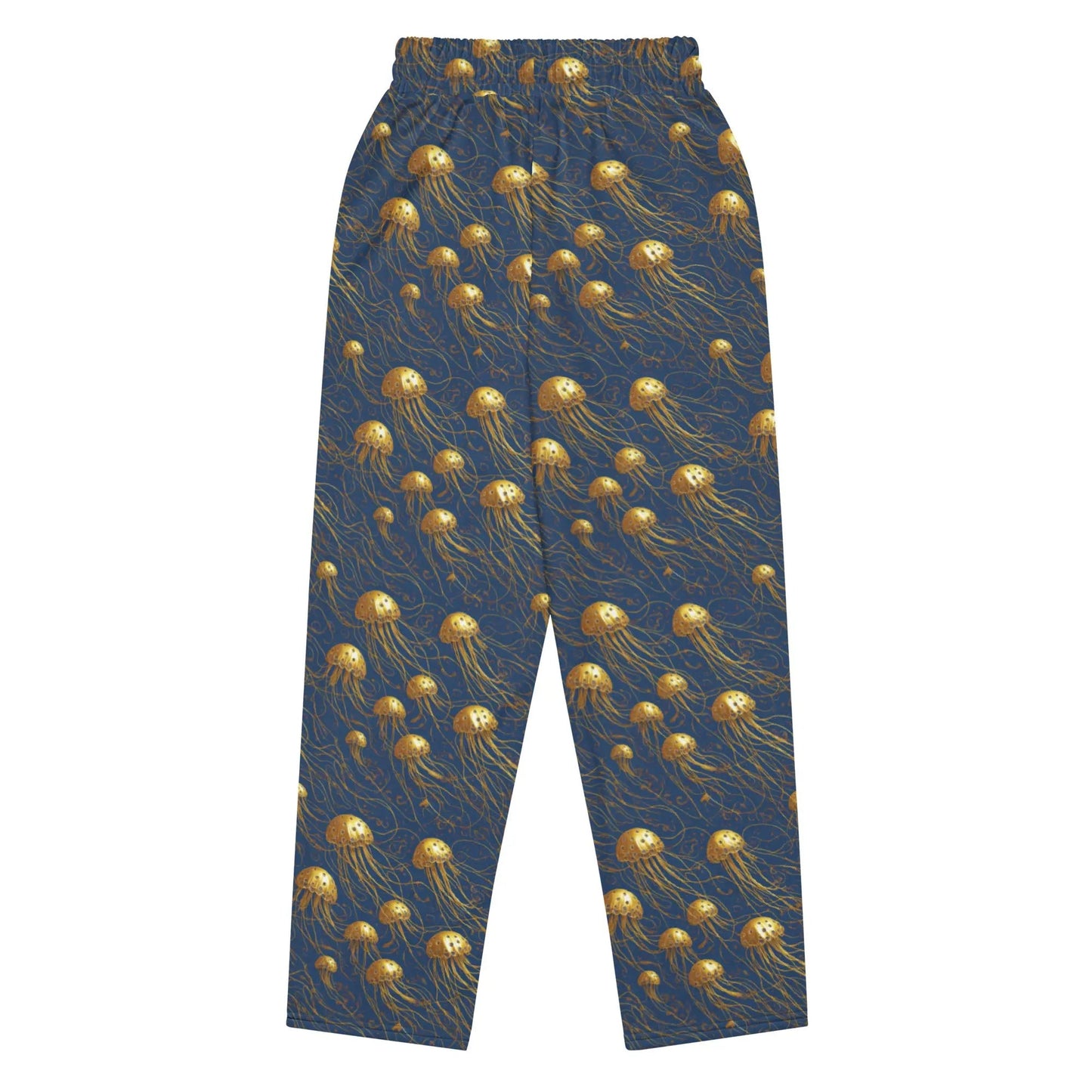 Unisex Wide-leg Joggers - Blue and Gold Jellyfishes - by Jelly Kvlt