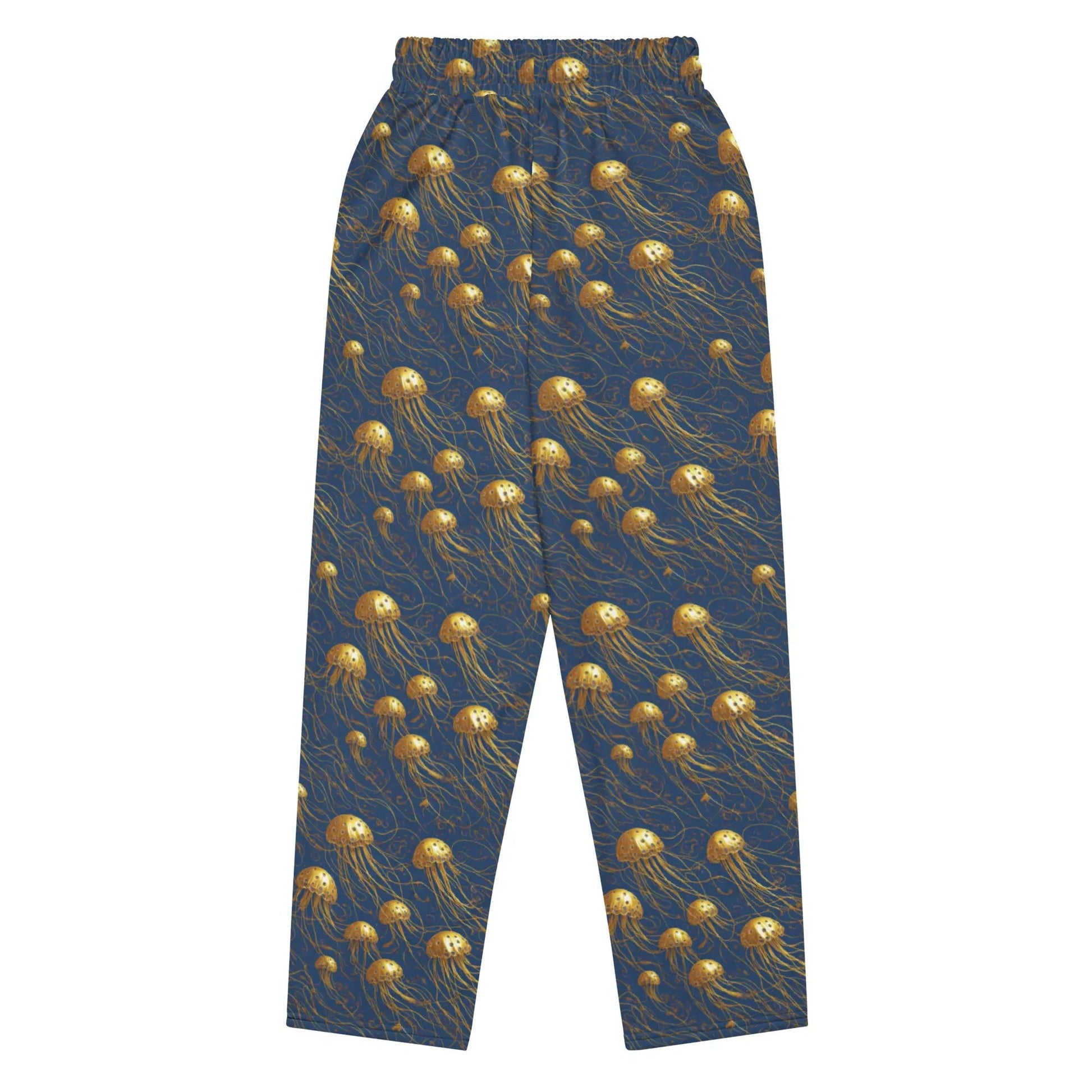 Unisex Wide-leg Joggers - Blue and Gold Jellyfishes - by Jelly Kvlt