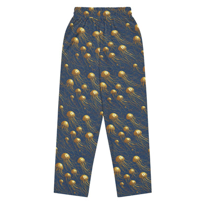 Unisex Wide-leg Joggers - Blue and Gold Jellyfishes - by Jelly Kvlt