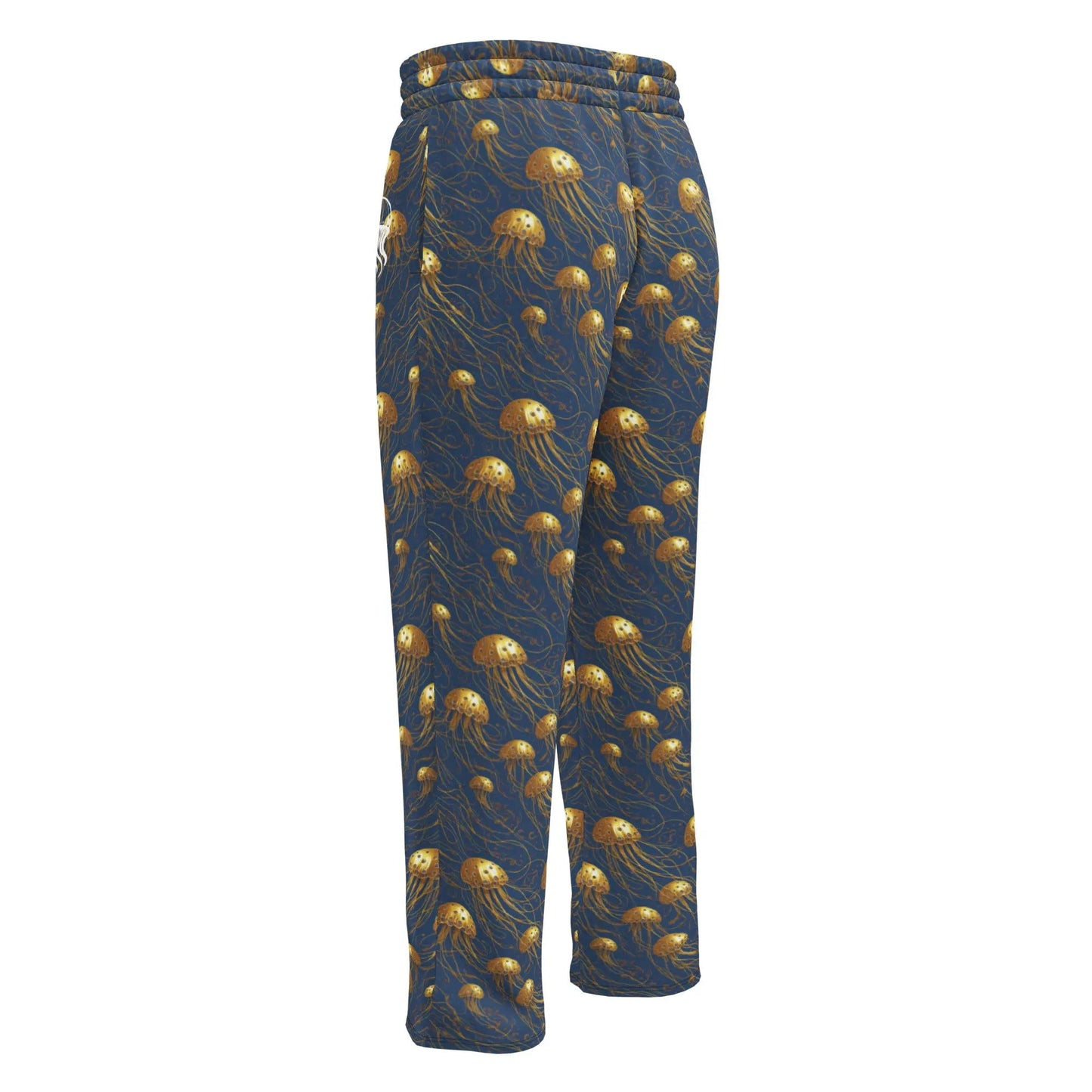 Unisex Wide-leg Joggers - Blue and Gold Jellyfishes - by Jelly Kvlt