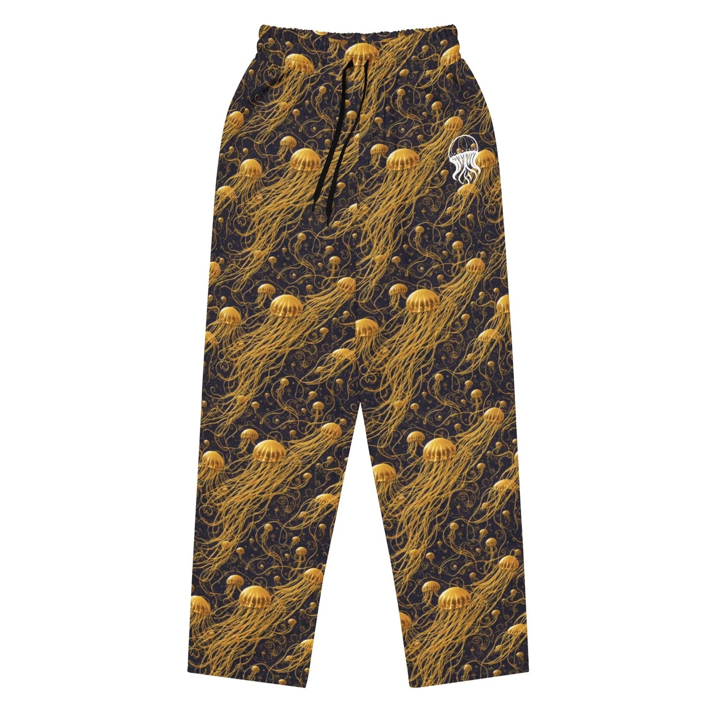 Unisex Wide-leg Joggers - Black and Gold Jellyfishes - by Jelly Kvlt