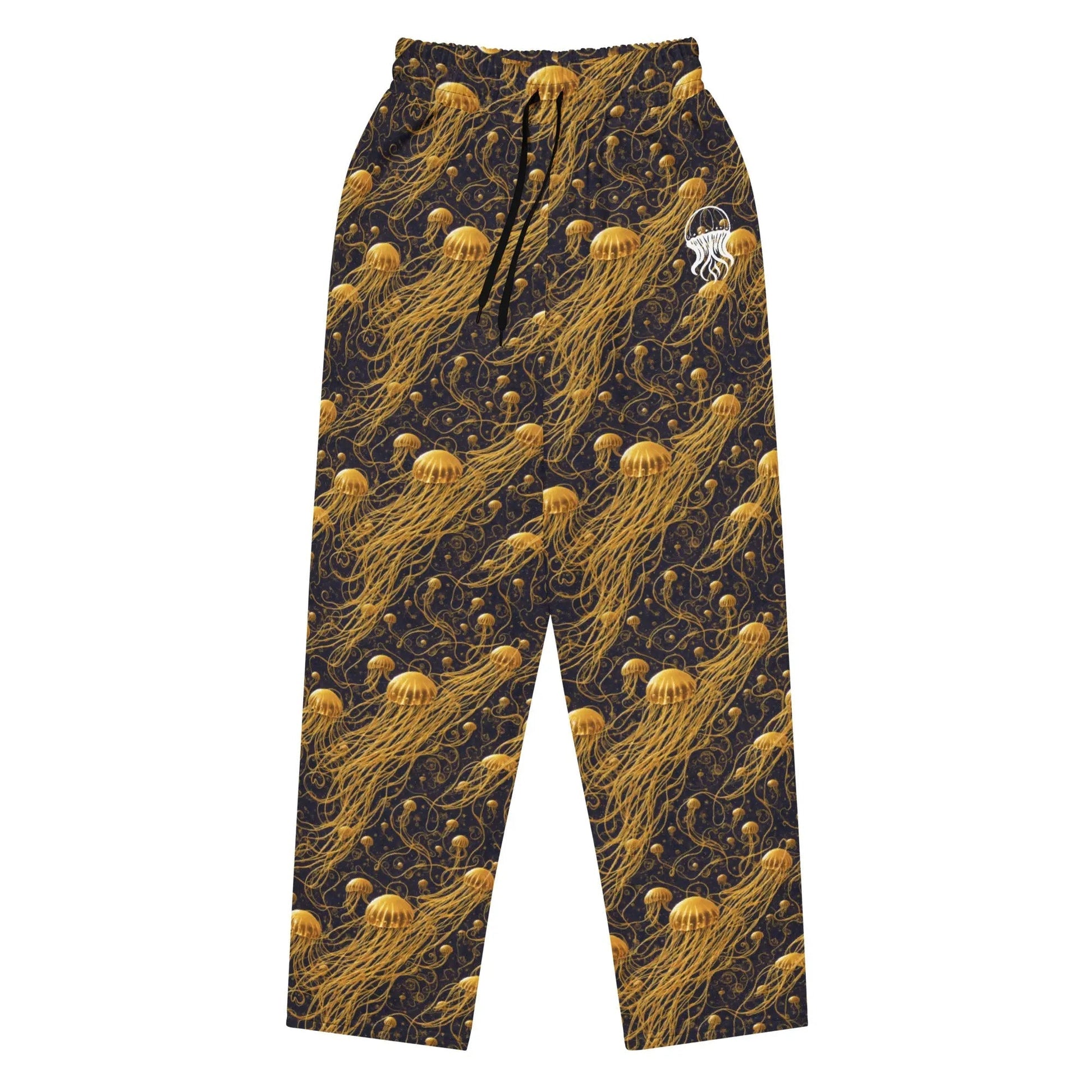 Unisex Wide-leg Joggers - Black and Gold Jellyfishes - by Jelly Kvlt