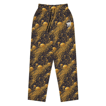 Unisex Wide-leg Joggers - Black and Gold Jellyfishes - by Jelly Kvlt