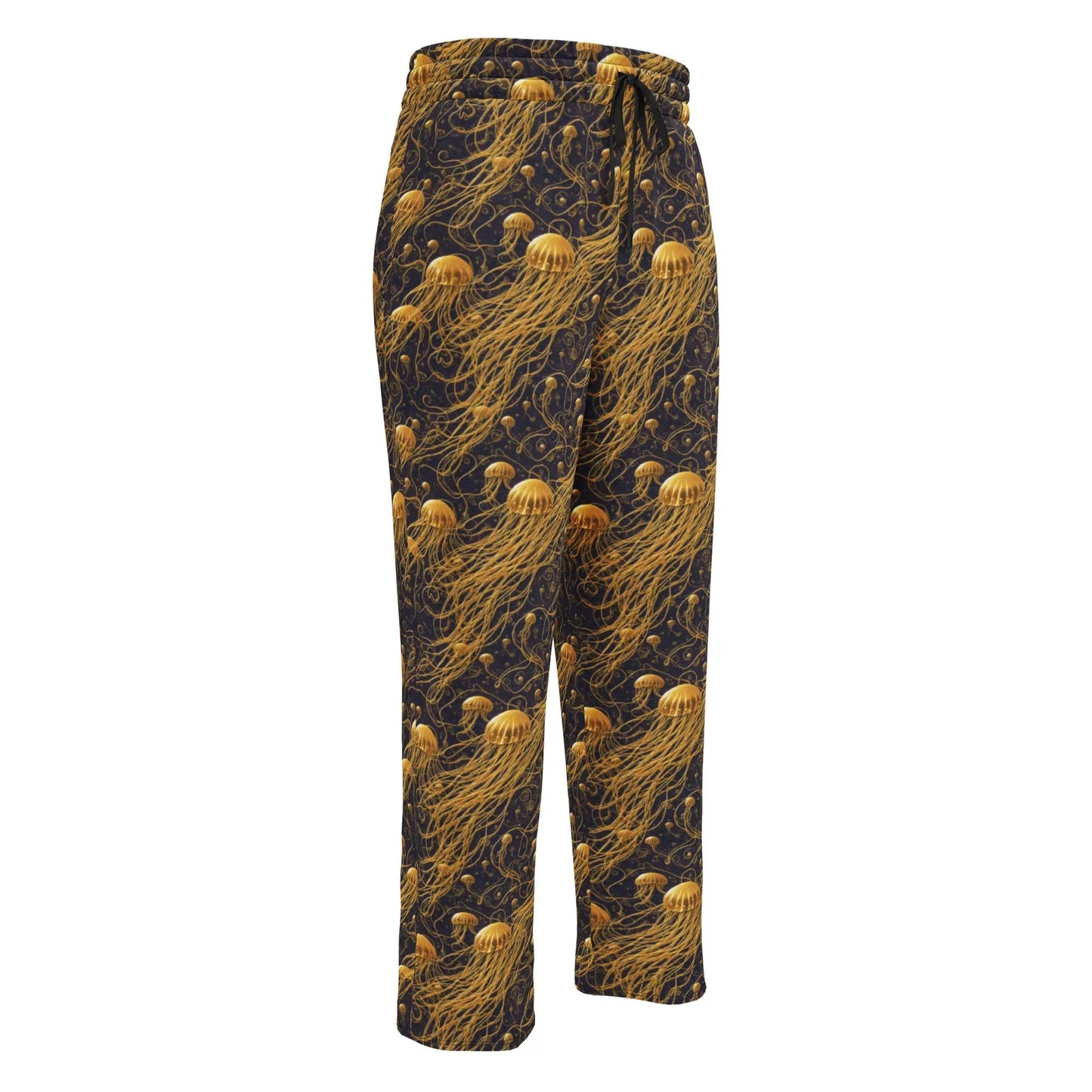 Unisex Wide-leg Joggers - Black and Gold Jellyfishes - by Jelly Kvlt