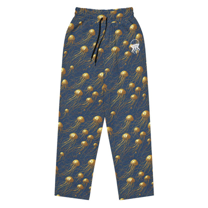 Unisex Wide-leg Joggers - Blue and Gold Jellyfishes - by Jelly Kvlt