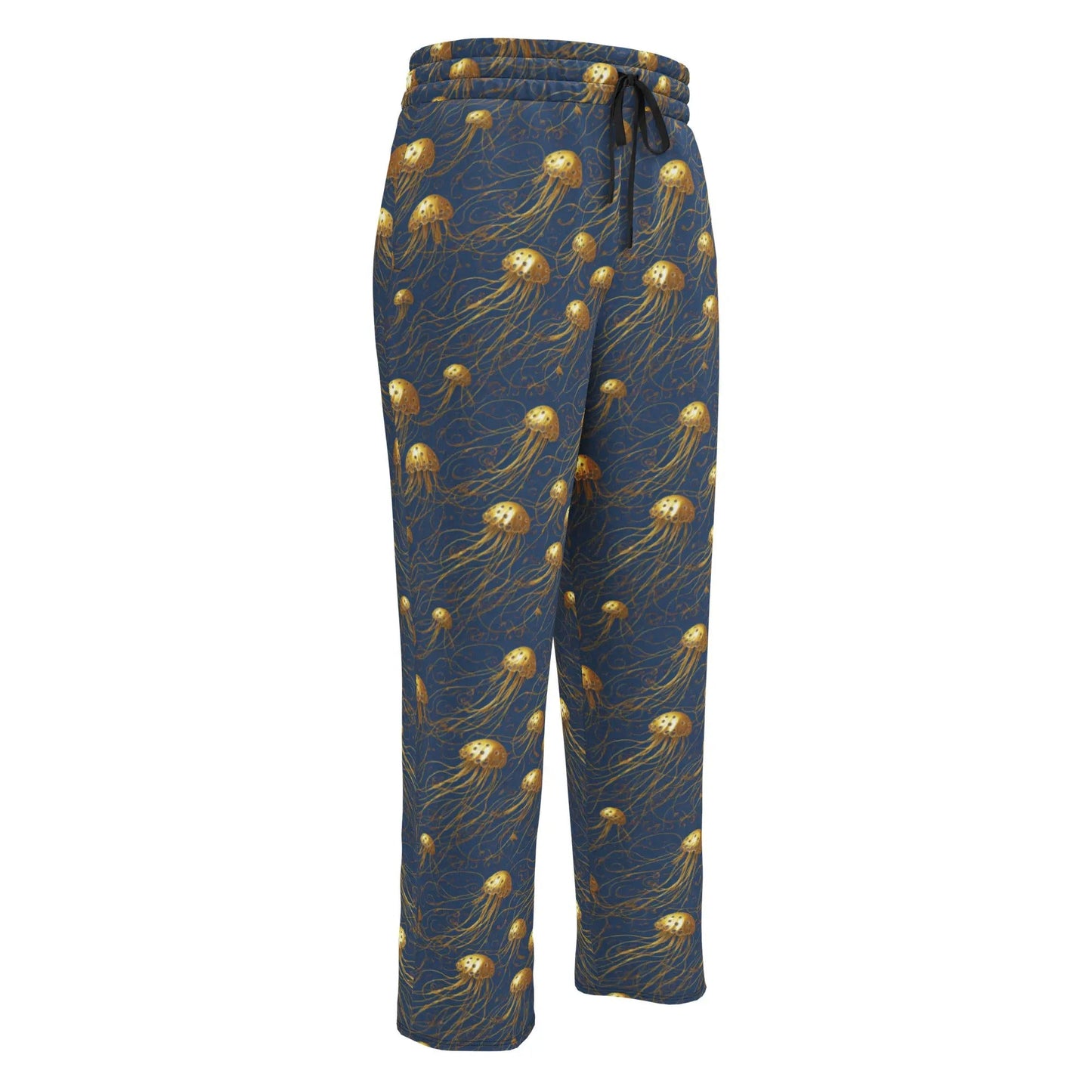 Unisex Wide-leg Joggers - Blue and Gold Jellyfishes - by Jelly Kvlt