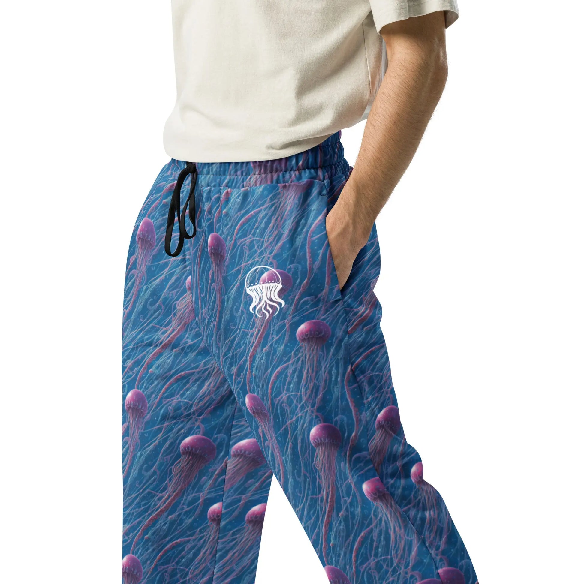 Unisex Wide-leg Joggers - Blue and Violet Jellyfishes - by Jelly Kvlt