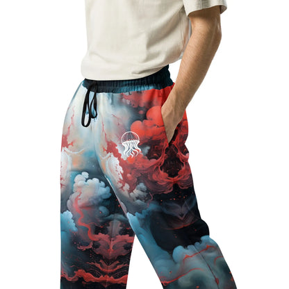 Unisex Wide-leg Joggers - Ethereal Crimson Flow - Light - by Jelly Kvlt