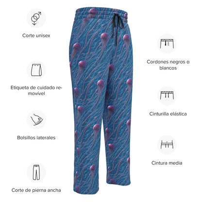 Unisex Wide-leg Joggers - Blue and Violet Jellyfishes - by Jelly Kvlt