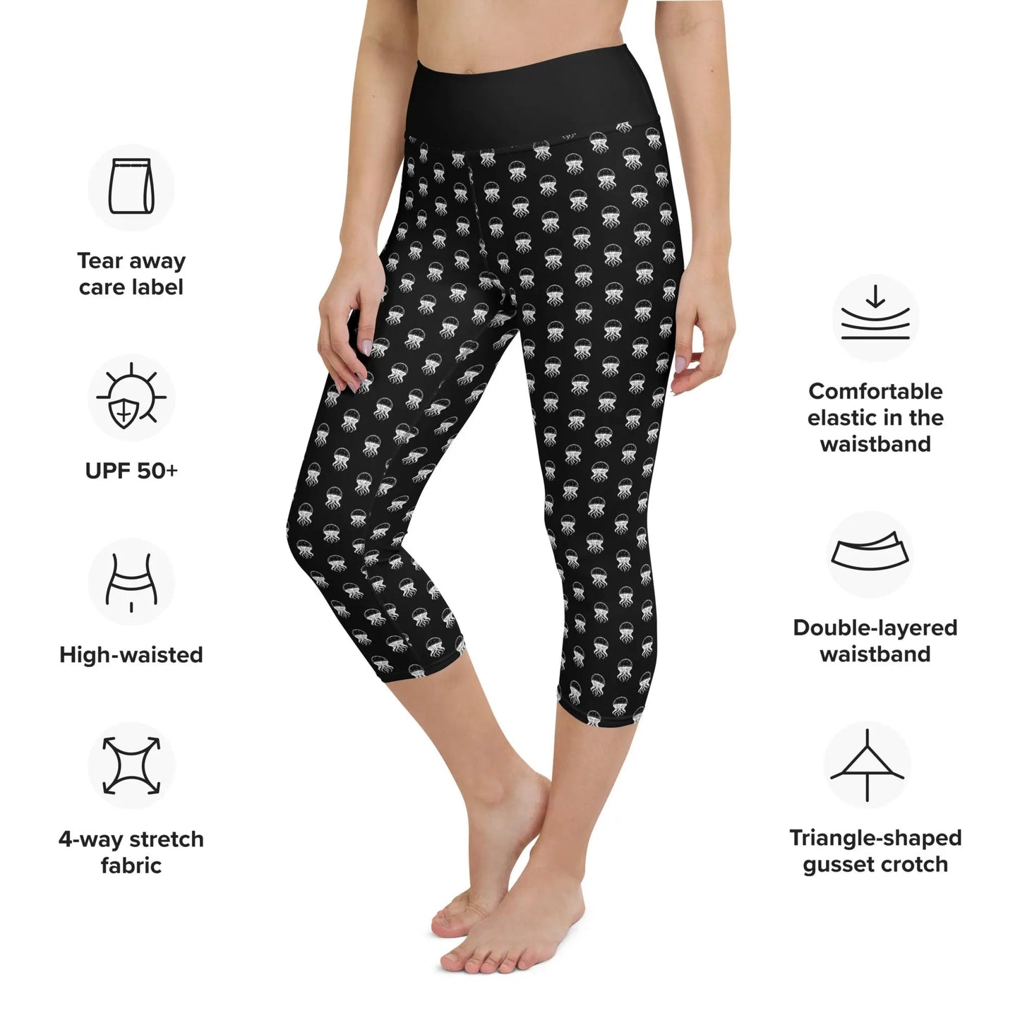 Yoga Capri Leggings - Jellyfish Invaders: Flexibility & Unique Style