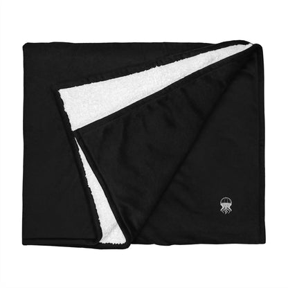 Embroidered Premium Sherpa Blanket - Noir - Jellyfish logo | Jelly Kvlt