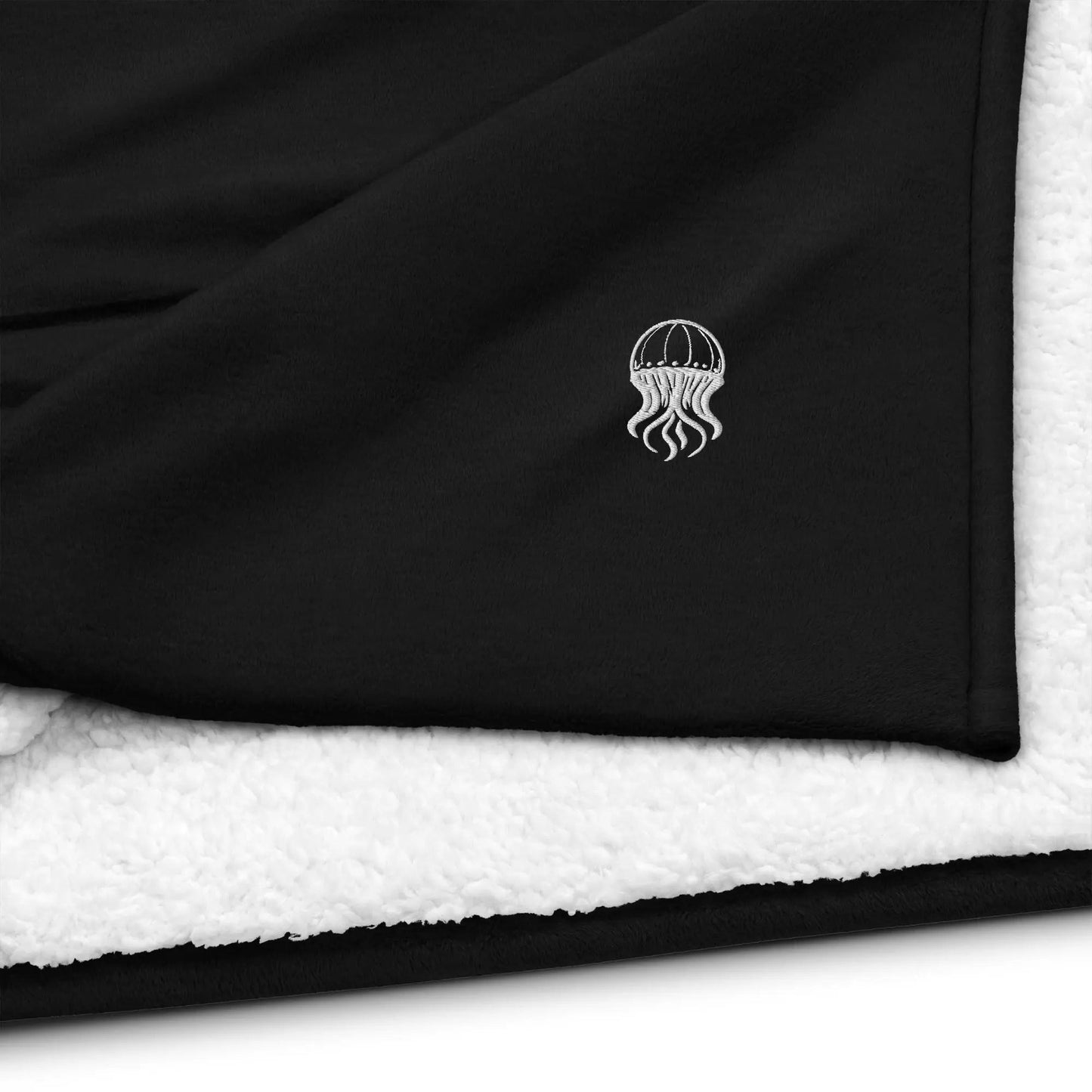 Embroidered Premium Sherpa Blanket - Noir - Jellyfish logo | Jelly Kvlt