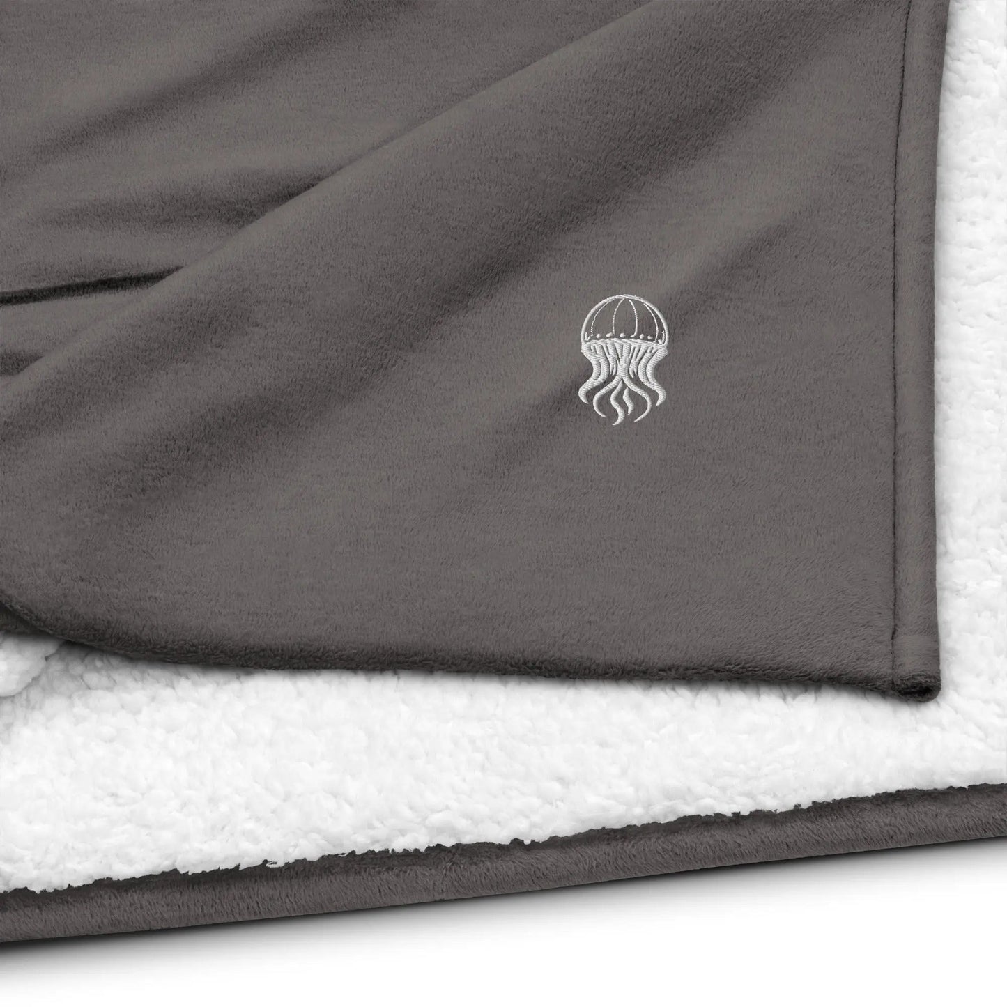 Embroidered Premium Sherpa Blanket - Noir - Jellyfish logo | Jelly Kvlt