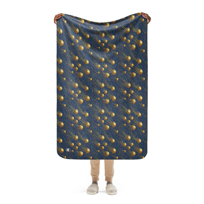 Warm Sherpa Fleece Blanket - Blue and Gold Jellyfishes - by Jelly Kvlt