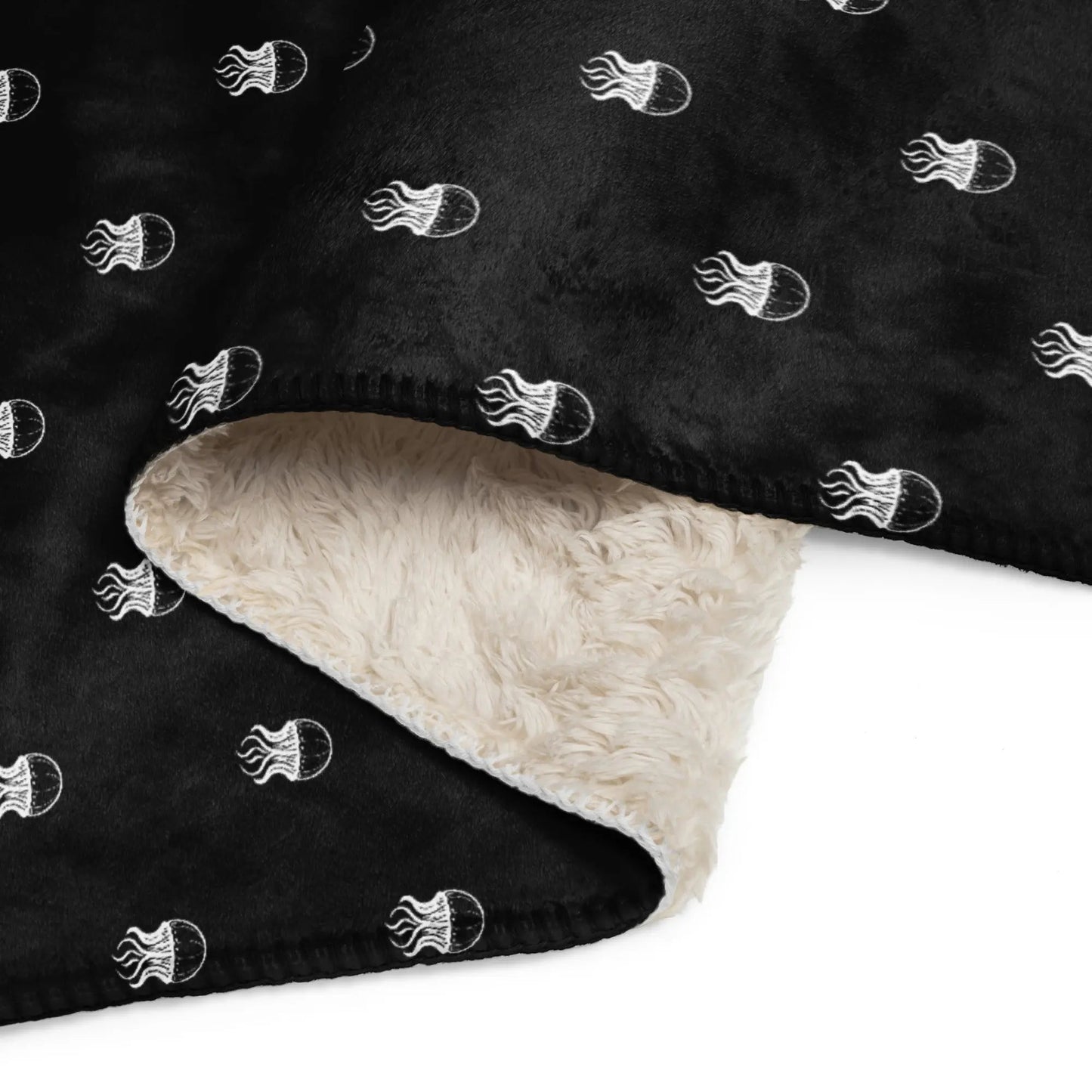 Warm Sherpa Fleece Blanket - Noir - Jellyfish Invaders | Jelly Kvlt