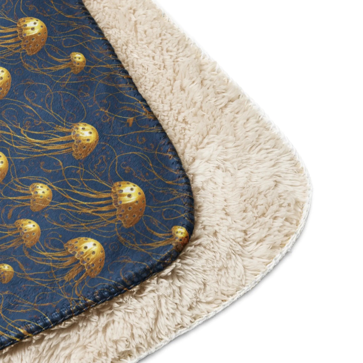 Warm Sherpa Fleece Blanket - Blue and Gold Jellyfishes - by Jelly Kvlt